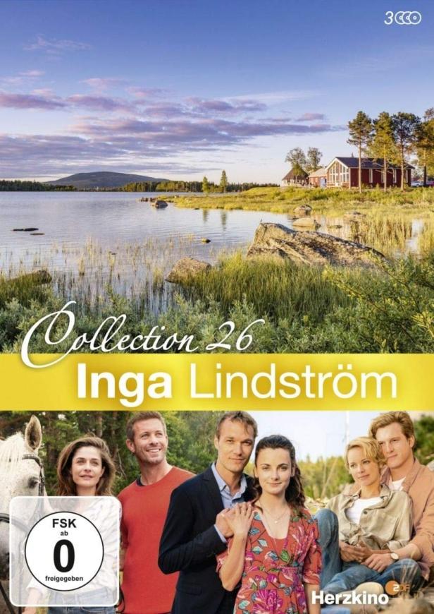 Das Cover der „Inga Lindström Collection 26“ zeigt eine schwedische Landschaft und mehrere Schauspieler.