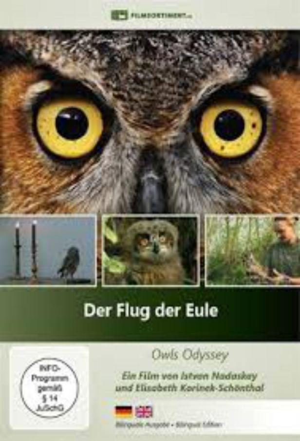 Das Cover des Films „Der Flug der Eule“ zeigt eine Nahaufnahme der Augen einer Eule.
