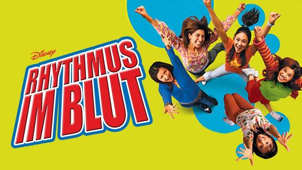 Das Filmplakat für „Rhythmus im Blut“ zeigt fünf tanzende junge Frauen.