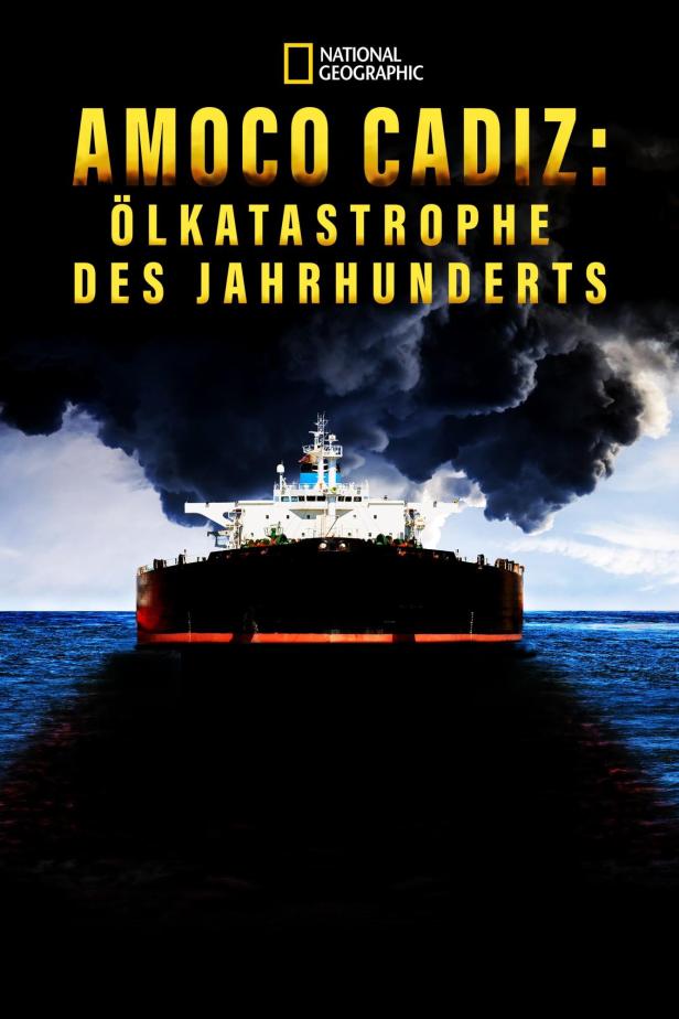 Ein Tanker auf See vor dunklen Wolken, Titelbild für „Amoco Cadiz: Ölkatastrophe des Jahrhunderts“.
