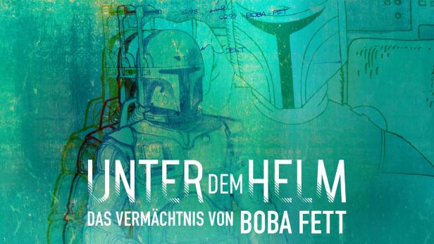 Eine Konzeptzeichnung von Boba Fetts Helm mit dem Titel „Unter dem Helm: Das Vermächtnis von Boba Fett“.