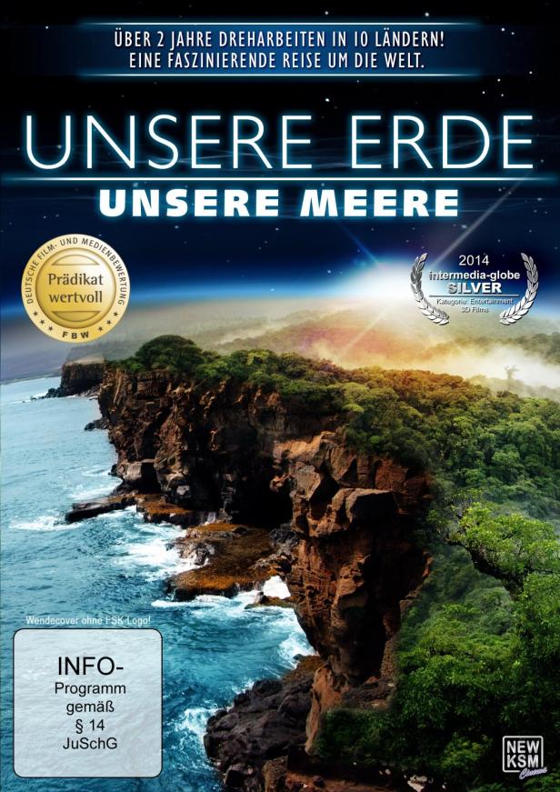 Das Cover des Films „Unsere Erde – Unsere Meere“ zeigt eine Küstenlandschaft.