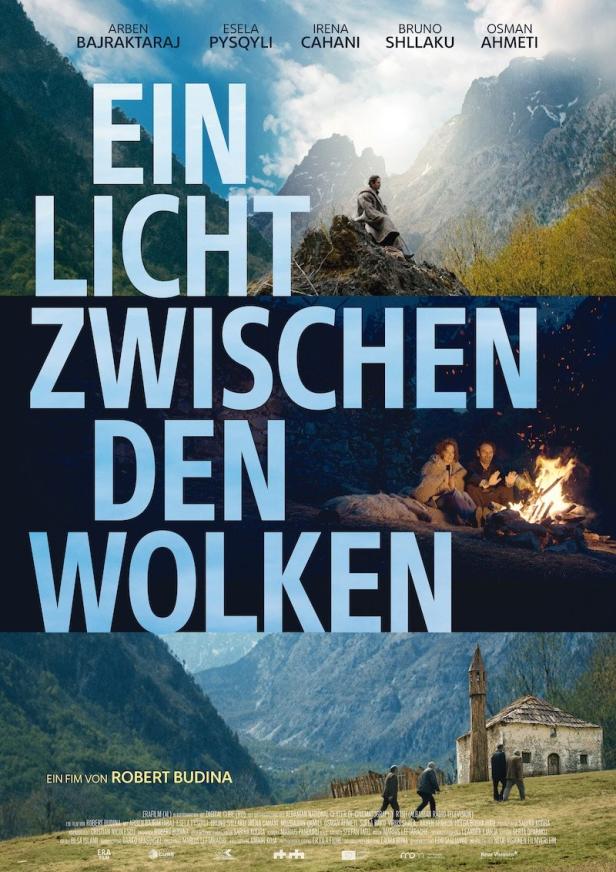 Das Filmplakat für „Ein Licht zwischen den Wolken“ zeigt Szenen in den Bergen und am Lagerfeuer.