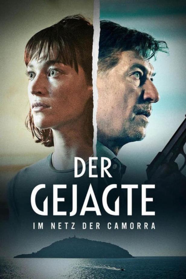 Das Filmplakat für „Der Gejagte: Im Netz der Camorra“ zeigt eine Frau und einen Mann mit einer Waffe.