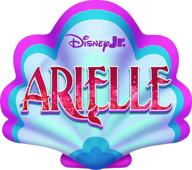 Das Logo von „Arielle“ von Disney Jr. in Form einer Muschel.