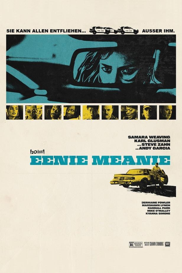 Das Filmplakat für „Eenie Meanie“ mit Samara Weaving, Karl Glusman und Andy Garcia.