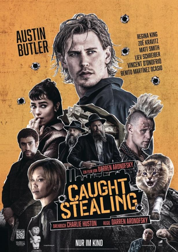Das Filmplakat für „Caught Stealing“ mit Austin Butler und weiteren Schauspielern.