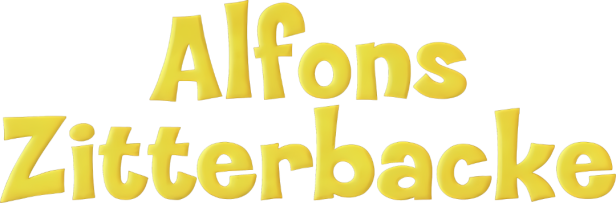 Das Logo der „Alfons Zitterbacke“-Filme in gelber Schrift auf schwarzem Hintergrund.