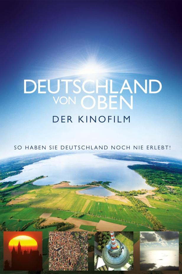Das Filmplakat für „Deutschland von Oben“ zeigt Luftaufnahmen von Landschaften und Städten.