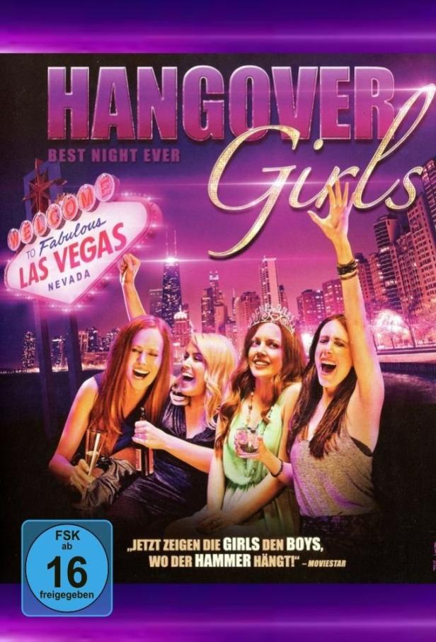 Das Cover des Films „Hangover Girls“ zeigt vier feiernde Frauen vor der Skyline von Las Vegas.