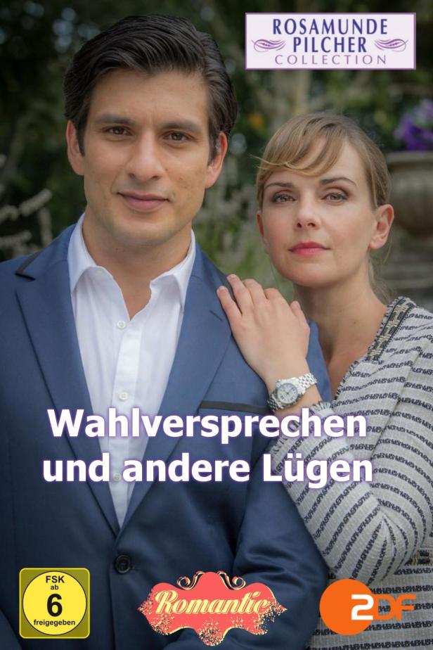 Das Cover des Rosamunde Pilcher Films „Wahlversprechen und andere Lügen“ mit zwei Schauspielern.