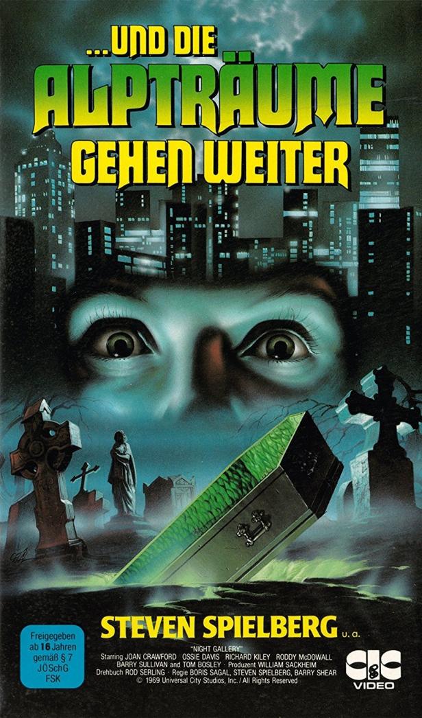 Das Filmplakat zu „…und die Albträume gehen weiter“ zeigt eine unheimliche Szene mit Augen und einem Friedhof.