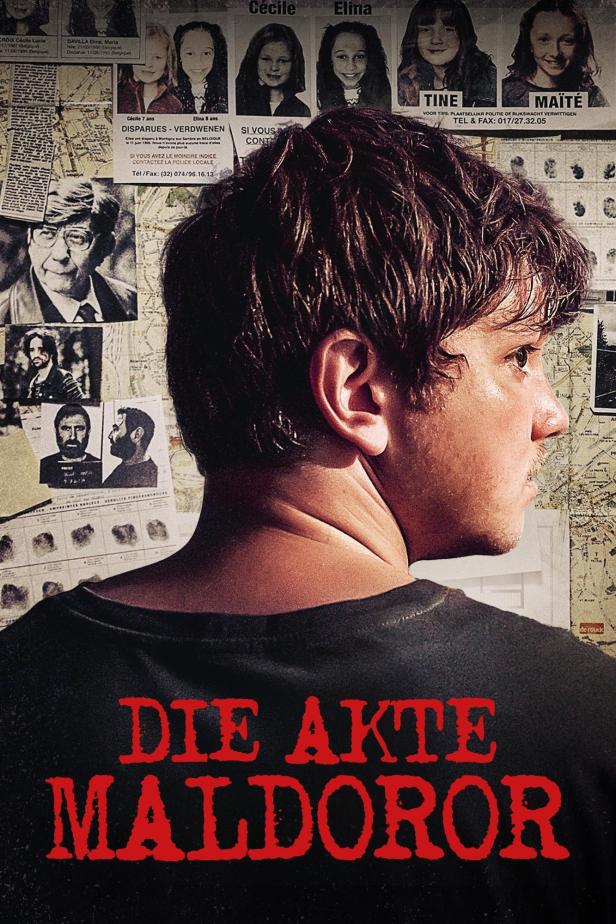Das Filmplakat für „Die Akte Maldoror“ zeigt einen Mann vor einer Wand mit Vermisstenanzeigen.