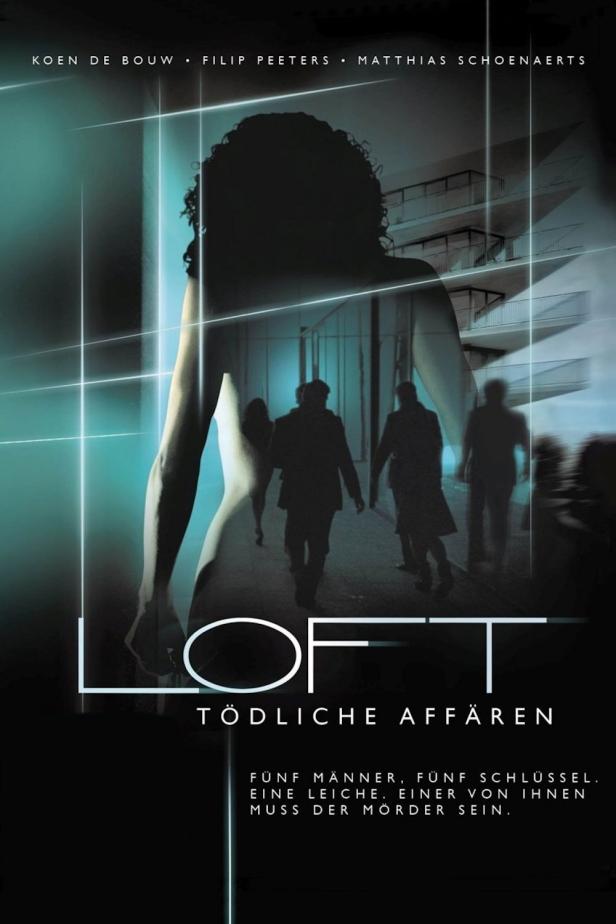 Das Filmplakat für „Loft – Tödliche Affären“ zeigt eine Frauensilhouette und mehrere Männer im Hintergrund.