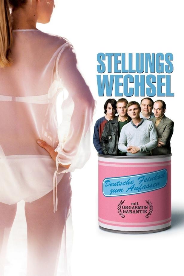Das Filmplakat für „Stellungswechsel“ zeigt eine Frau und eine Konservendose mit Männern.