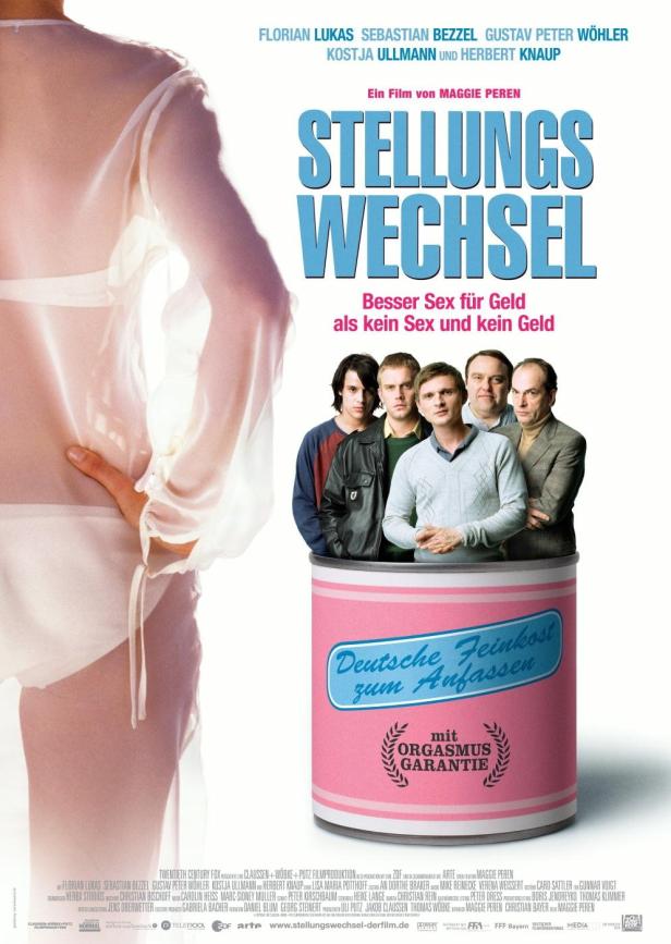 Das Filmplakat für „Stellungswechsel“ zeigt eine Frau und Männer in einer Konservendose.