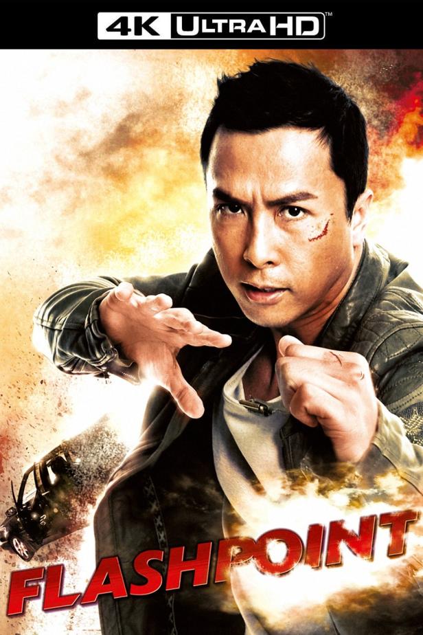Das Filmplakat für „Flashpoint“ zeigt Donnie Yen in einer Kampfpose.