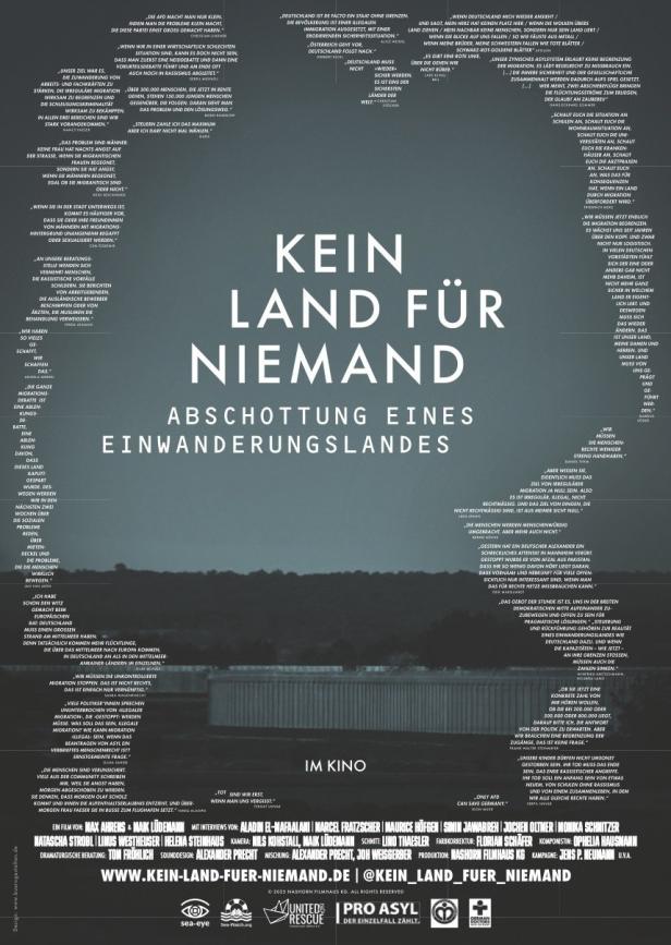 Plakat für den Dokumentarfilm „Kein Land für Niemand“ über Abschottung in Deutschland.