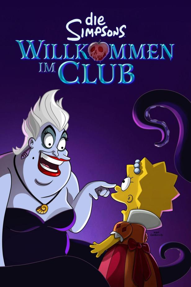 Ursula aus „Arielle“ tippt Lisa Simpson auf die Nase; Titel: „Die Simpsons: Willkommen im Club“.