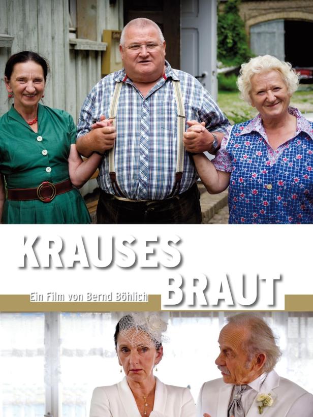 Das Filmplakat zu „Krauses Braut“ zeigt drei ältere Personen, die sich an den Händen halten.