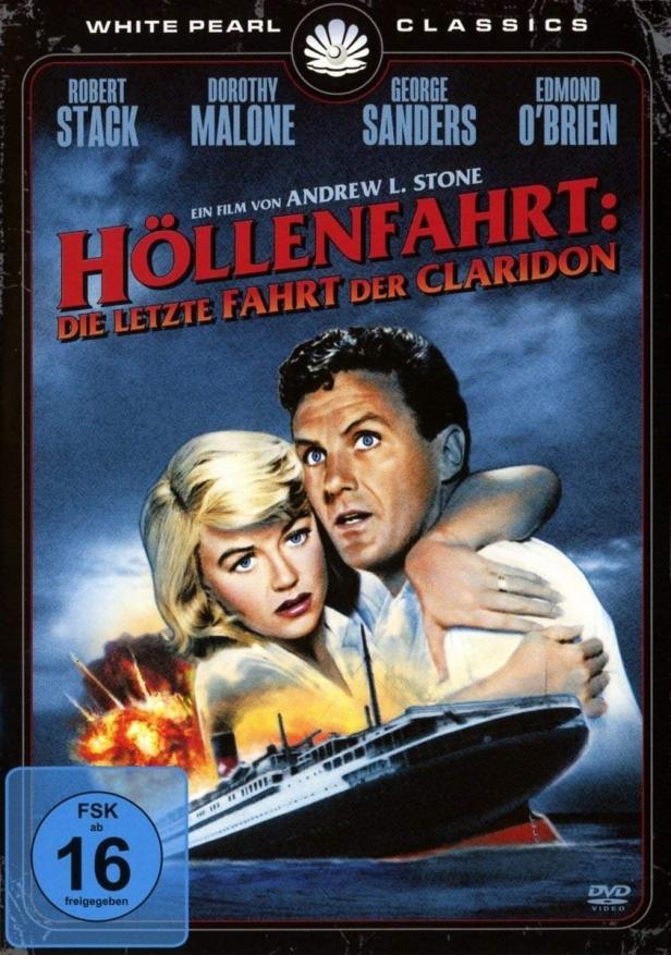 Das Filmplakat für „Höllenfahrt: Die letzte Fahrt der Claridon“ mit Robert Stack und Dorothy Malone.
