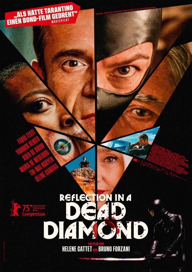 Das Filmplakat für „Reflection in a Dead Diamond“ zeigt fragmentierte Gesichter und den Titel.