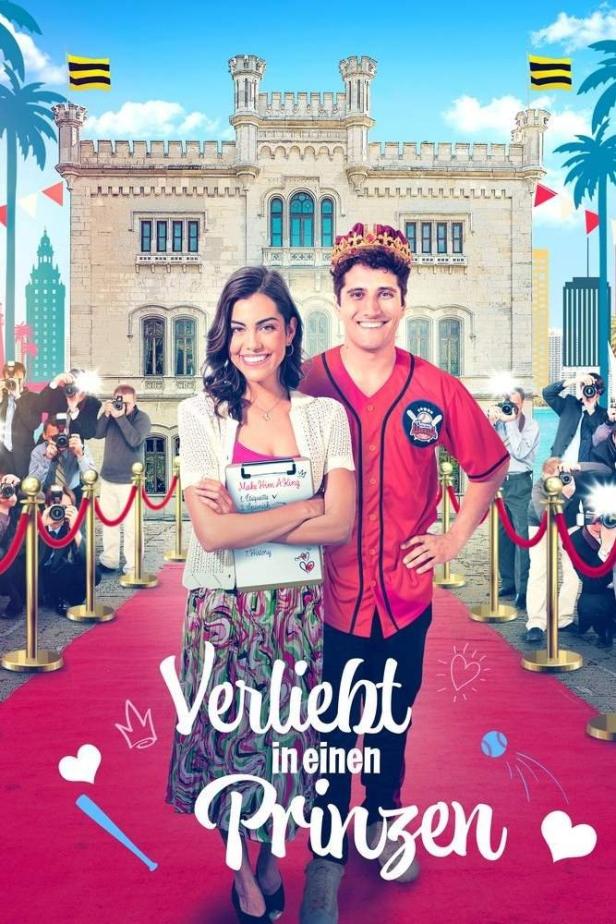 Das Filmplakat für „Verliebt in einen Prinzen“ zeigt eine Frau und einen Mann mit Krone auf einem roten Teppich.