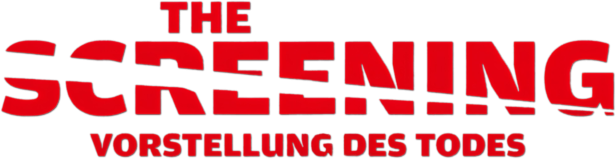 Das rote Logo des Films „The Screening – Vorstellung des Todes“ vor schwarzem Hintergrund.