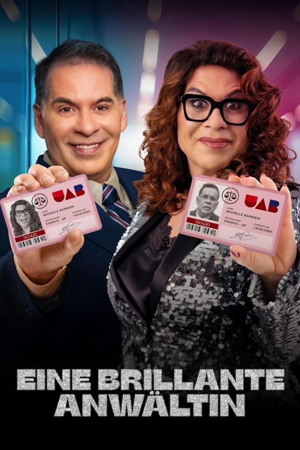 Das Filmplakat zu „Eine brillante Anwältin“ zeigt zwei Personen, die Anwaltsausweise halten.