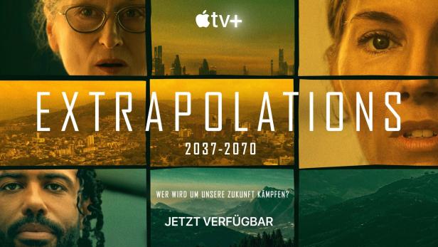 Das Poster für die Apple TV+ Serie „Extrapolations“ mit Meryl Streep und Forest Whitaker.