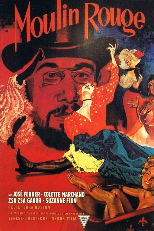 Das Filmplakat für „Moulin Rouge“ zeigt Tänzerinnen und José Ferrer.
