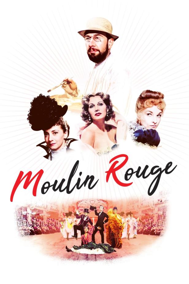 Das Filmplakat für „Moulin Rouge“ zeigt verschiedene Darsteller und Tänzer.