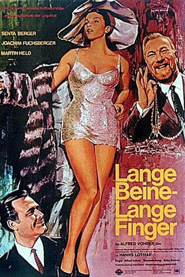 Das Filmplakat zu „Lange Beine – Lange Finger“ mit Senta Berger, Joachim Fuchsberger und Martin Held.