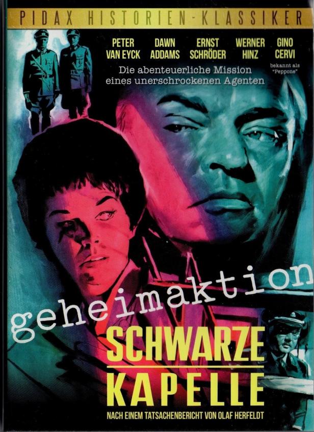 Das Filmplakat für „Geheimaktion Schwarze Kapelle“ mit Peter van Eyck und Dawn Addams.