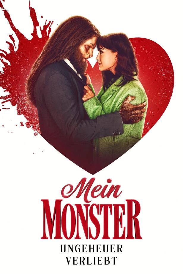 Das Filmplakat zu „Mein Monster – Ungeheuer verliebt“ zeigt ein Paar, wobei der Mann ein Monster ist.