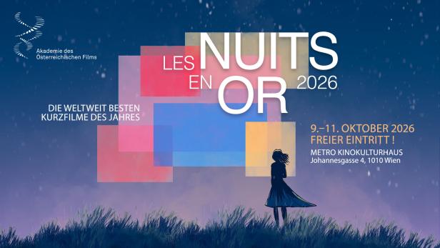 Werbeplakat für „Les Nuits en Or 2026“ mit Terminen, Ort und einer Silhouette auf einer Wiese.