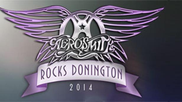 Das Logo von Aerosmith Rocks Donington 2014 mit Flügeln.