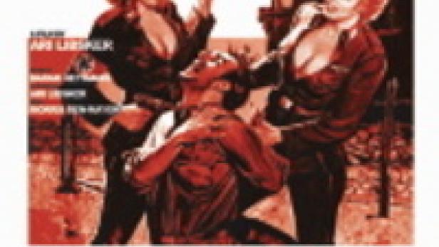 Das Filmplakat für „Stalags: Holocaust and Pornography in Israel“ zeigt zwei Frauen, die einen Mann bedrängen.