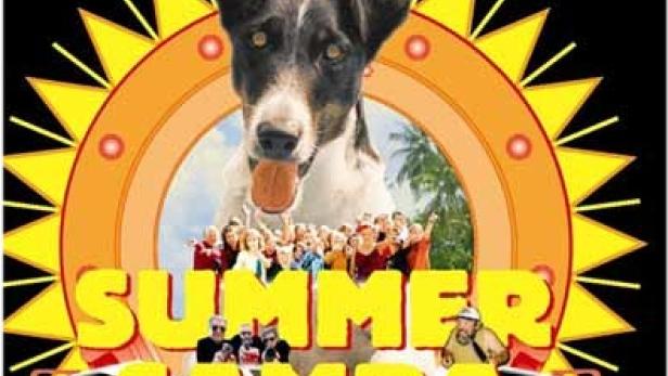 Das Filmplakat für „Summer Samba“ zeigt einen Hund, eine Menschenmenge und den Schriftzug des Filmtitels.