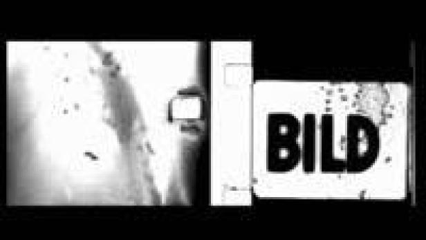 Ein beschädigter Filmstreifen mit dem Wort „Bild“.