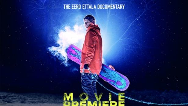 Ein Snowboarder mit seinem Board auf dem Filmplakat zu „Ender: The Eero Ettala Documentary“.