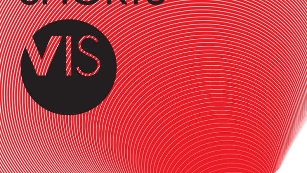 Das Plakat für das Vienna Independent Shorts Festival zeigt ein rotes, abstraktes Design mit dem Schriftzug „VIS“.