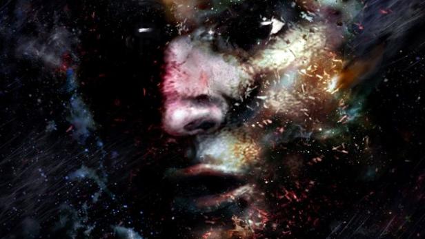 Das Filmplakat für „Those Who Feel the Fire Burning“ zeigt ein abstraktes Gesicht vor einem Sternenhimmel.