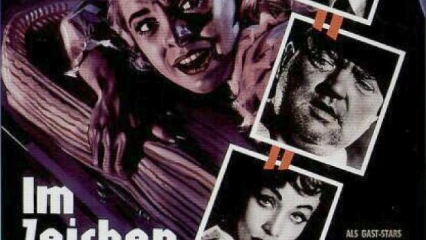 Das Filmplakat für „Im Zeichen des Bösen“ mit Charlton Heston, Janet Leigh und Orson Welles.