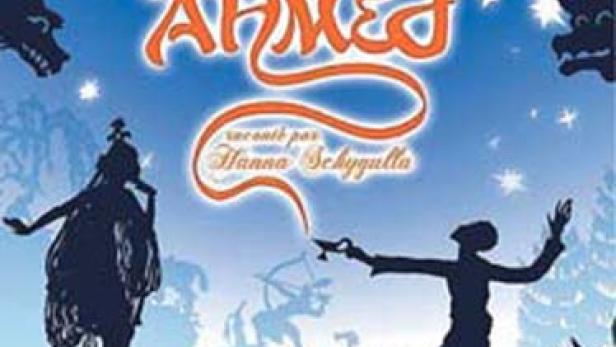 Das Filmplakat für „Die Abenteuer des Prinzen Achmed“ von Lotte Reiniger zeigt Silhouetten vor einem blauen Himmel.