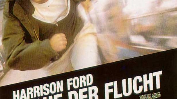 Das Filmplakat für „Auf der Flucht“ mit Harrison Ford in der Hauptrolle.