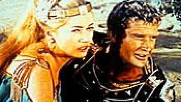 Szene mit Steve Reeves und Sylva Koscina im Film „Die unglaublichen Abenteuer des Herkules“.