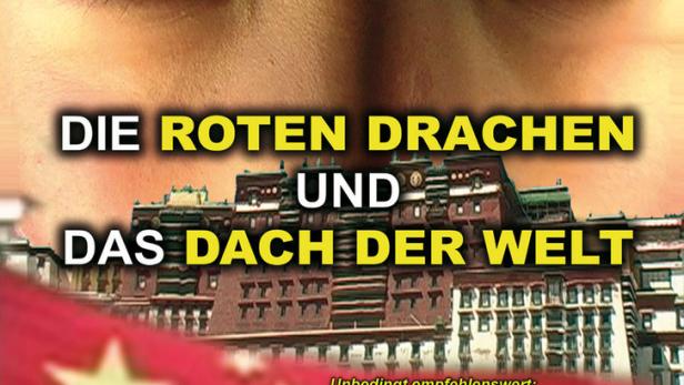 Das Filmplakat zeigt Nahaufnahmen von Augen, die über der chinesischen Flagge und dem Potala-Palast liegen.