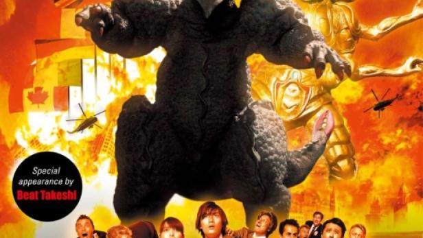 Das Filmplakat für „Monster X Strikes Back: Attack the G8 Summit!“ zeigt Monster und zerstörte Städte.