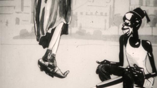 Eine Szene aus einem alten Zeichentrickfilm mit einer stereotyp dargestellten schwarzen Figur.